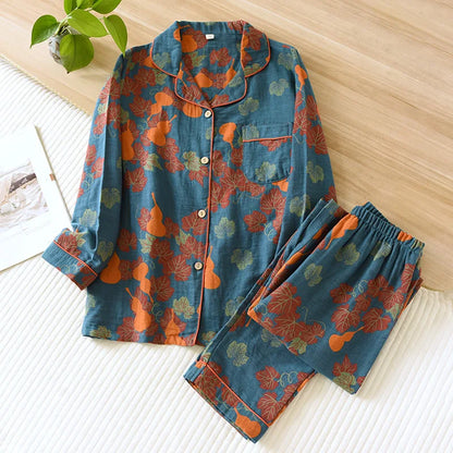 Vintage Cotton Long Sleeve Two-Piece for Women