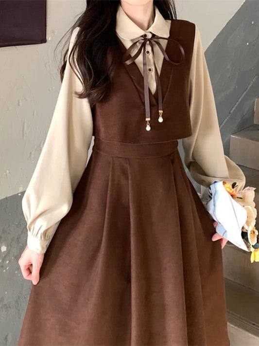 Preppy Style Dress For Spring Fashion Featuring Patchwork And Elegant Vibes