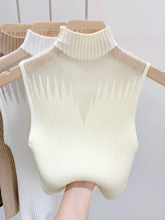 Y2K Mesh Knit Cut Out Tank Top for Women Sleeveless Half Neck Slim Fit Summer Streetwear Aesthetic Retro Sweater Vest 2025 Trend