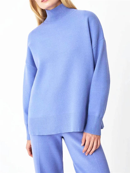 Fall Outfits Casual Knitted 2 Piece Outfit For Women Warm Turtleneck Sweater And Pants Set