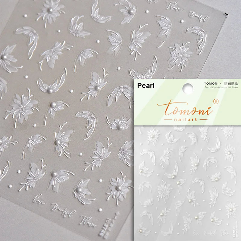 Autumn Nail Art Stickers With White Flowers And Gradient Shine For Fall Nail Ideas
