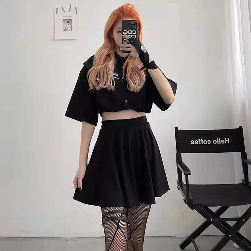 Gothic Black High Waist Mini Skirt for Summer