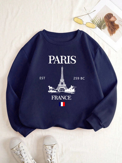 Fall Outfit Sweatshirt For Women With Paris Eiffel Tower Graphic Design
