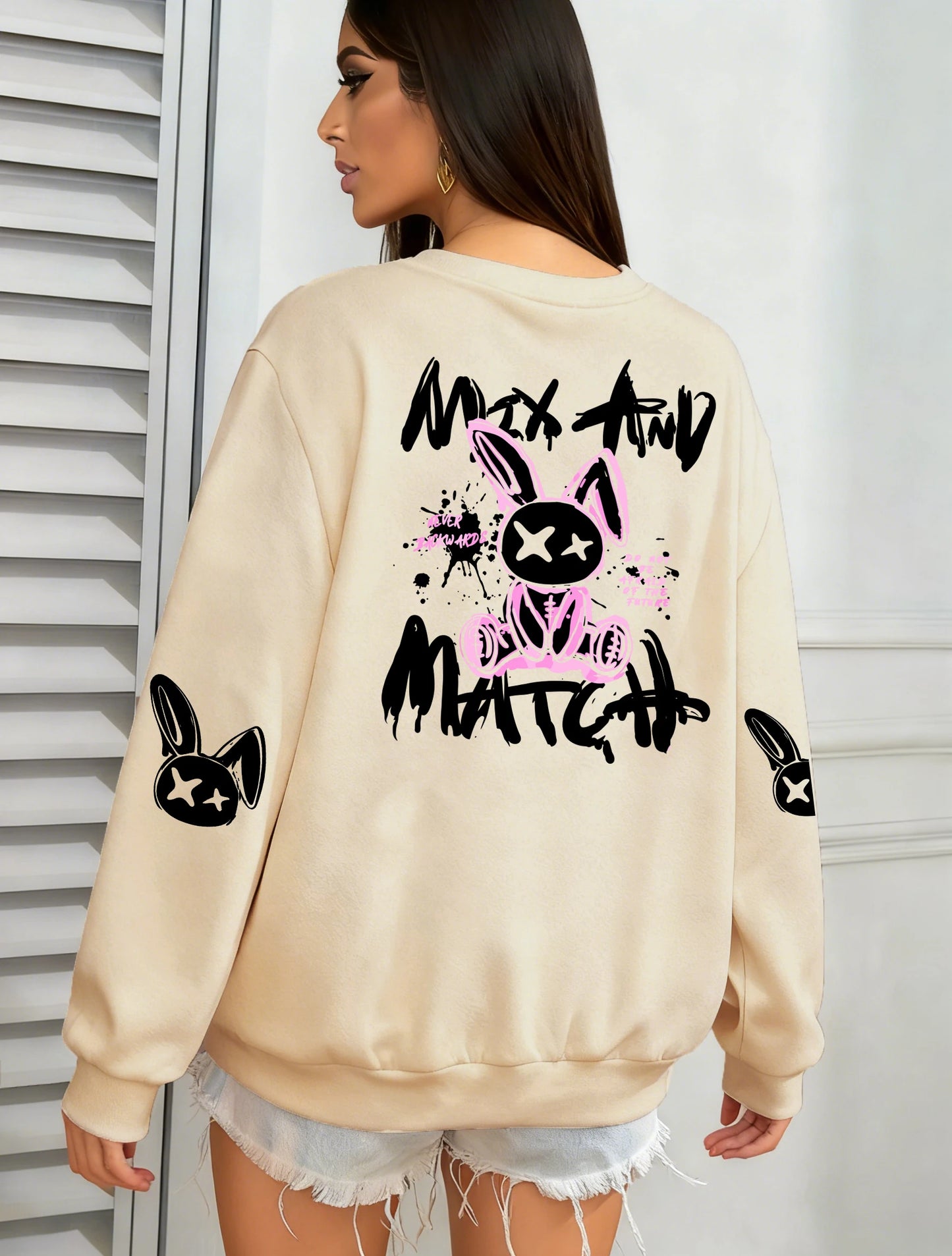 Women Rabbit Printed Warm Sweatshirt