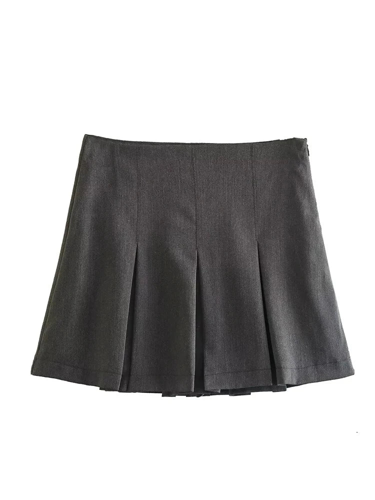 Dark Grey Ruffle Pleated Mini Skirt for Women