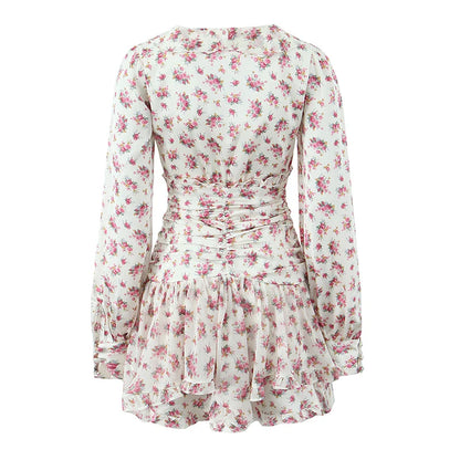 Boho Style Short Dress For Spring Fashion With Long Sleeves And A-Line Fit
