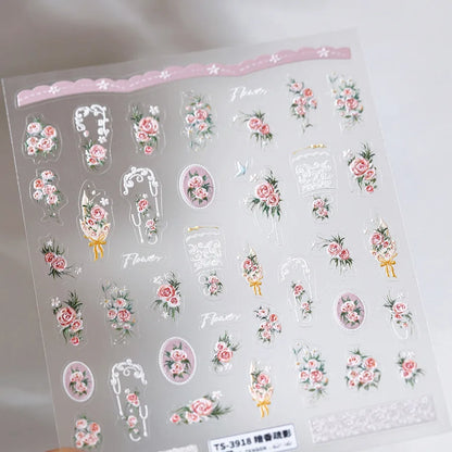 Autumn Nail Art Stickers With White Flowers And Gradient Shine For Fall Nail Ideas