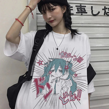 Cartoon Print Summer Y2k Gothic Harajuku T-shirt Outfits