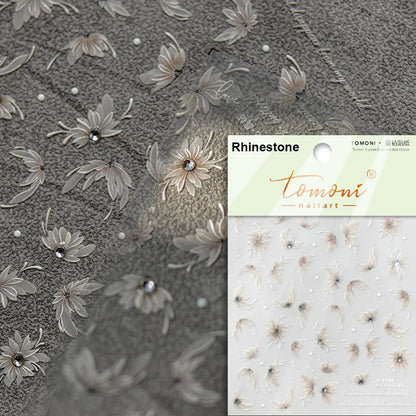 Autumn Nail Art Stickers With White Flowers And Gradient Shine For Fall Nail Ideas