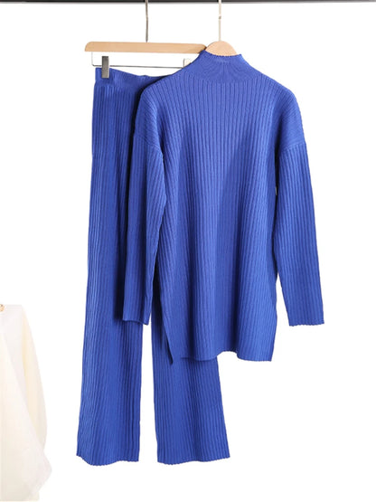 Fall Outfits Casual Knitted 2 Piece Outfit For Women Warm Turtleneck Sweater And Pants Set