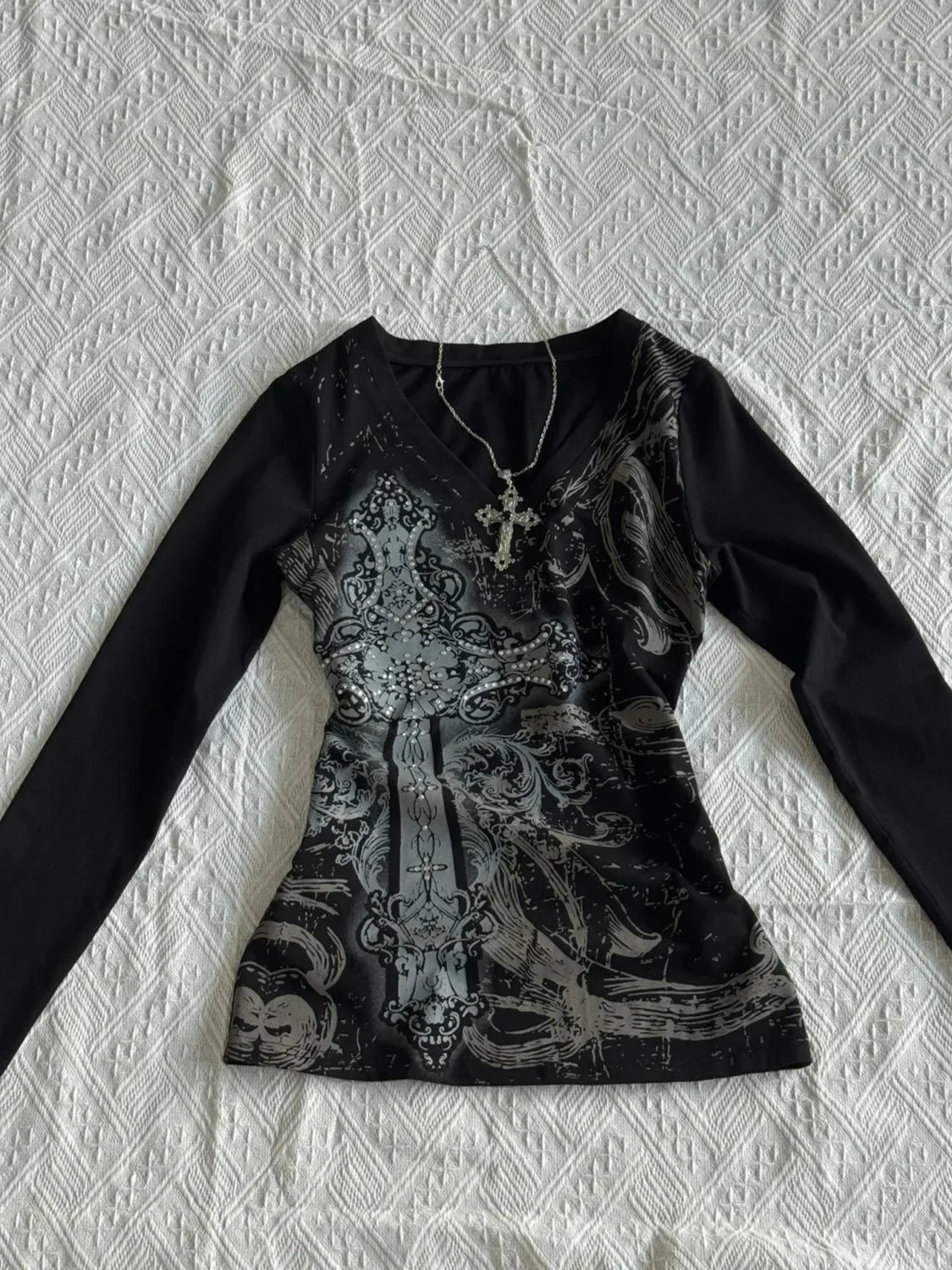 Y2k Sweatshirt Outfit Inspiration With Full Print Punk Style Long Sleeve Top For Women