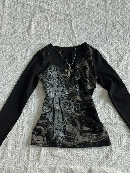 Y2k Sweatshirt Outfit Inspiration With Full Print Punk Style Long Sleeve Top For Women