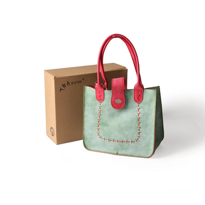 Genuine Leather Minimalist Tote With Handsewn Craftsmanship and Classic Solid Color Design