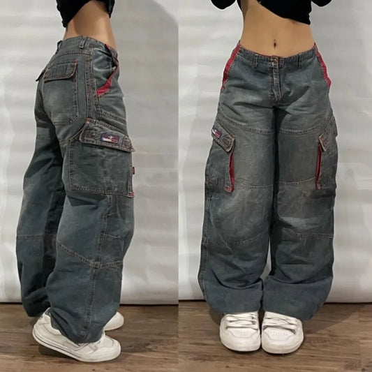 Hip-Hop Style Washed Wide Leg Jeans With Harajuku Gothic Edge And Streetwear Appeal