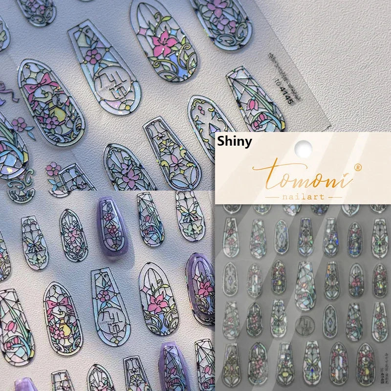 5D Stained Glass Nail Stickers For Fall Nails Inspiration And Glitter Nail Art Styling