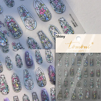 5D Stained Glass Nail Stickers For Fall Nails Inspiration And Glitter Nail Art Styling