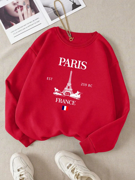 Fall Outfit Sweatshirt For Women With Paris Eiffel Tower Graphic Design