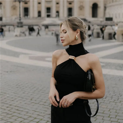 Y2K Turtleneck Knit Crop Tank Top for Women with Metal Ring Detail Sleeveless Ribbed Pullover Camisole Skinny Fit Streetwear Style 2025 Fashion