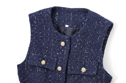 Sleeveless Tweed Waistcoat With Button Front For Trendy Outfit Ideas