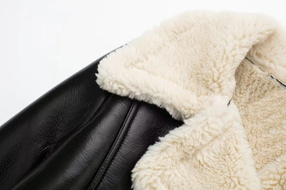 Vintage Faux Leather Jacket With Long Sleeves For Chic Fall Outfit Ideas