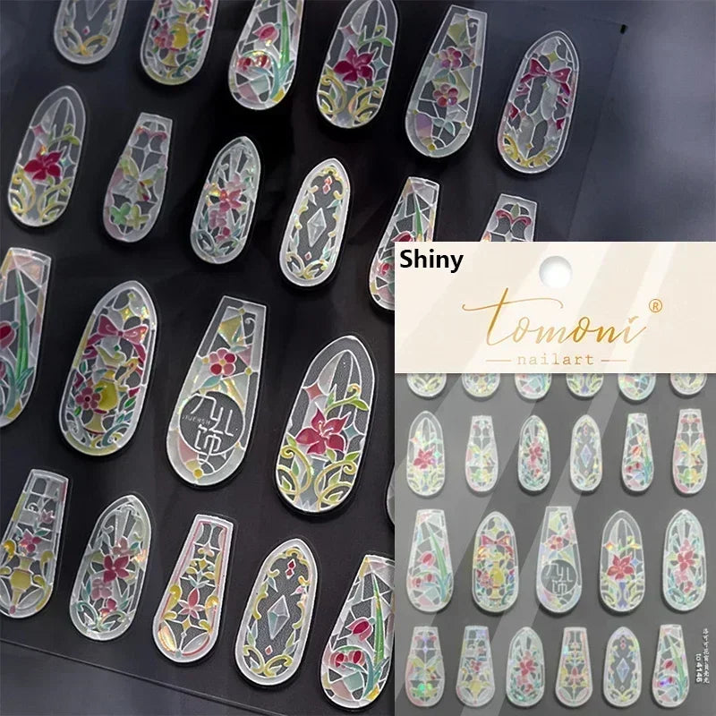 5D Stained Glass Nail Stickers For Fall Nails Inspiration And Glitter Nail Art Styling