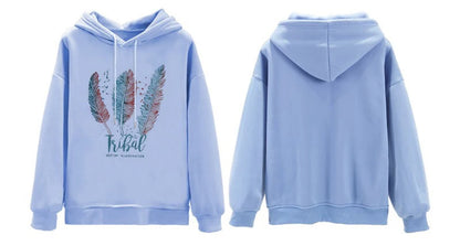 Feather Print Velvet Hoodie For Cozy 2025 Fall Outfits Aesthetic
