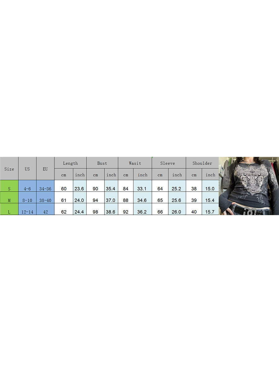 Y2K Vintage Graphic Crop Top - Grunge Long Sleeve Egirl Tee