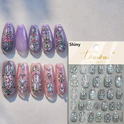 5D Stained Glass Nail Stickers For Fall Nails Inspiration And Glitter Nail Art Styling
