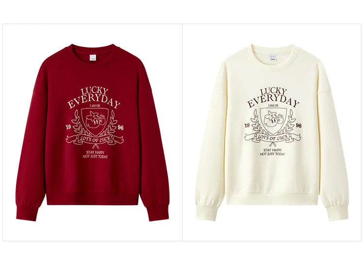 2025 Spring Embroidered Oversized Hoodie for Women Loose Fit Drop Shoulder Aesthetic Casual Pullover Sweatshirt Round Neck