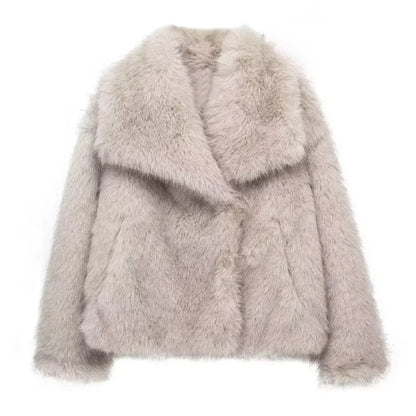 Elegant Fall Outfit Casual Faux Fur Outerwear Fashion In White Red Gray Black