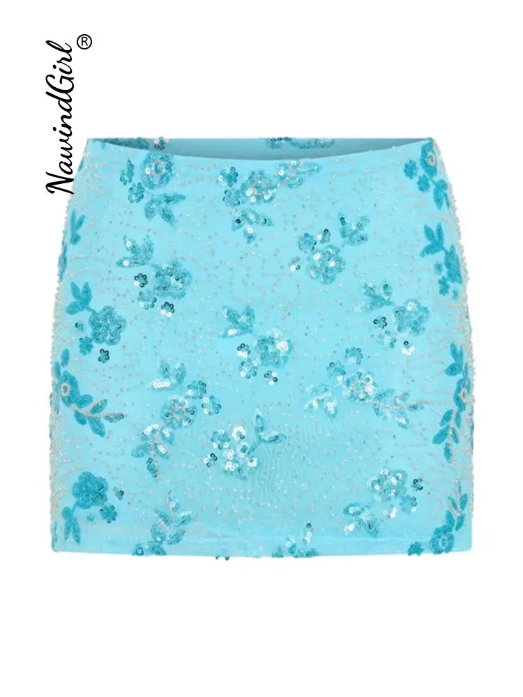 Shiny Sequin Summer Beach Set With Sexy Backless Vest and Mini Holiday Skirt Vibes