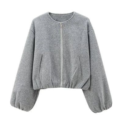Fall Outfit Jacket Casual Cropped Coat With Long Sleeve Zip Up Style