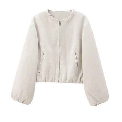 Fall Outfit Jacket Casual Cropped Coat With Long Sleeve Zip Up Style