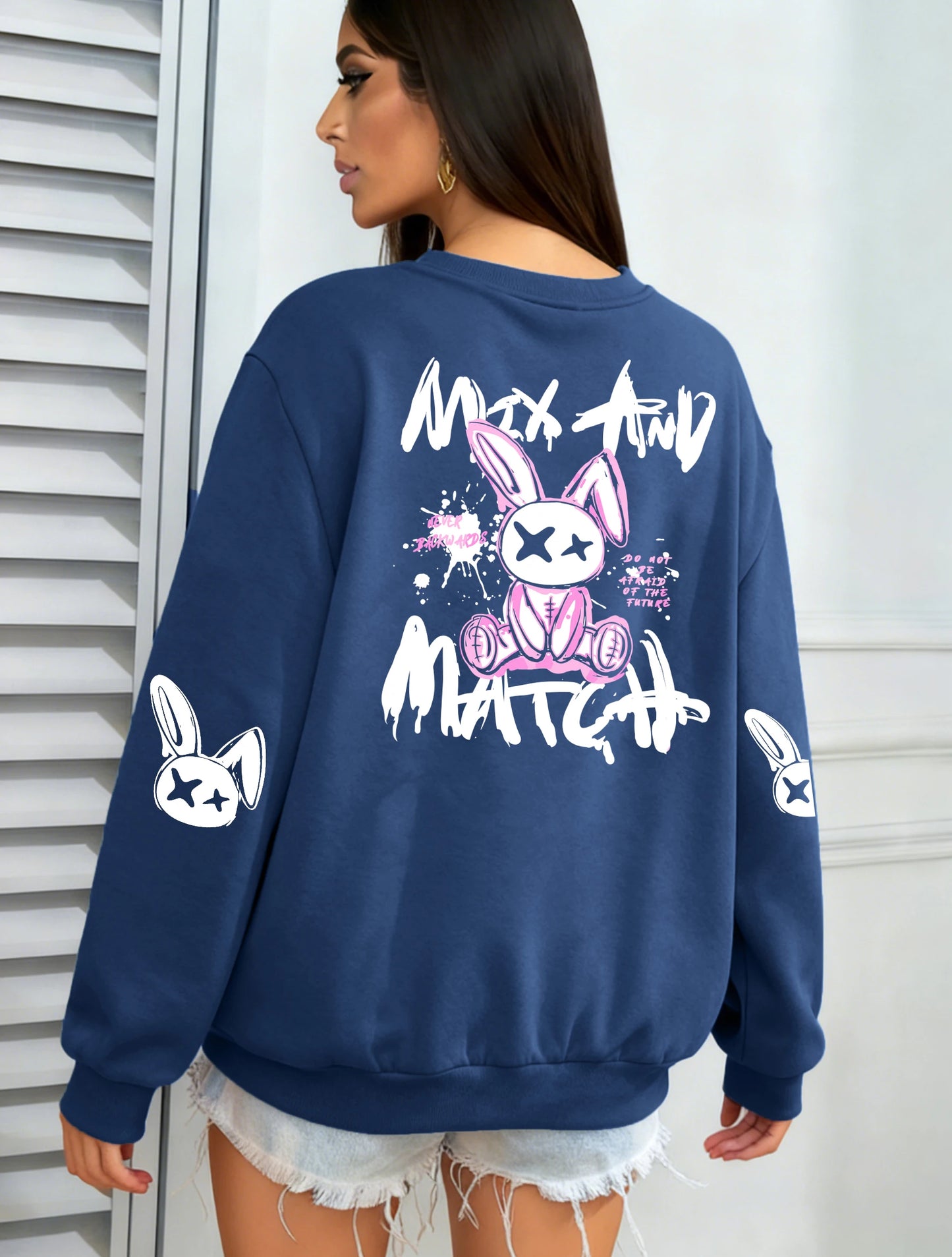 Women Rabbit Printed Warm Sweatshirt