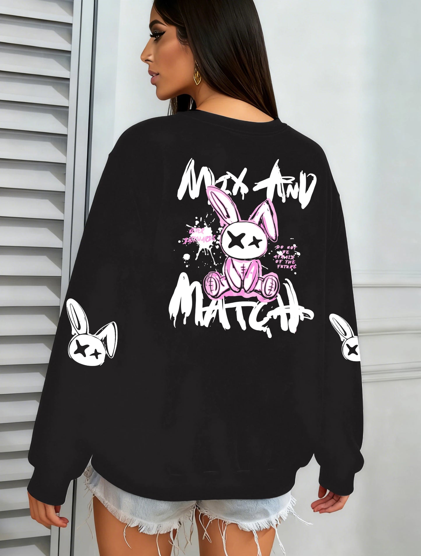 Women Rabbit Printed Warm Sweatshirt