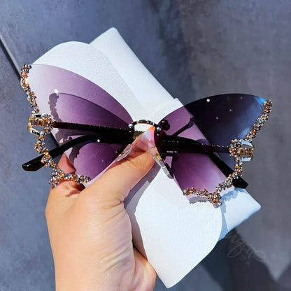 Elegant Rimless Diamond Butterfly Shades for Ladies