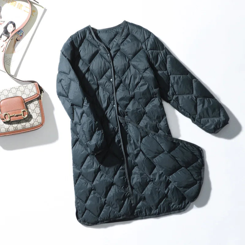 Lightweight Puffer Coat With Argyle Stitching For Autumn Outfits Warm Style