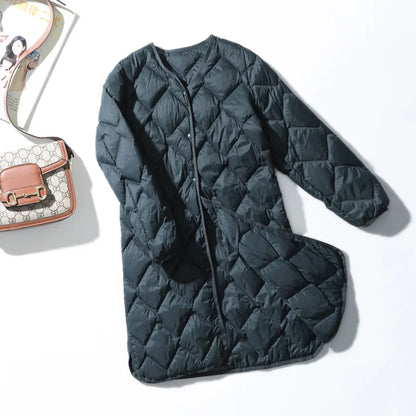 Lightweight Puffer Coat With Argyle Stitching For Autumn Outfits Warm Style