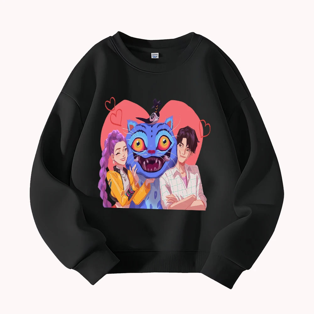 Casual Sweatshirt Outfit With Adorable Cat Couple Design For Autumn Looks