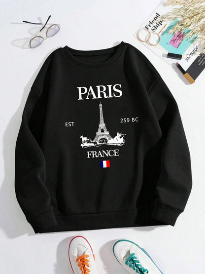 Fall Outfit Sweatshirt For Women With Paris Eiffel Tower Graphic Design