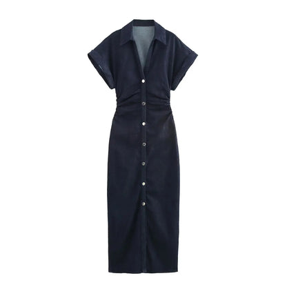 Denim Dress With Zipper And Lapel For Spring Fashion Outfits Casual