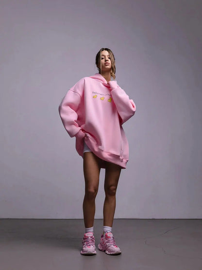 Oversized Duck Print Hoodie With Fleece For Cozy 2025 Fall Outfits Style
