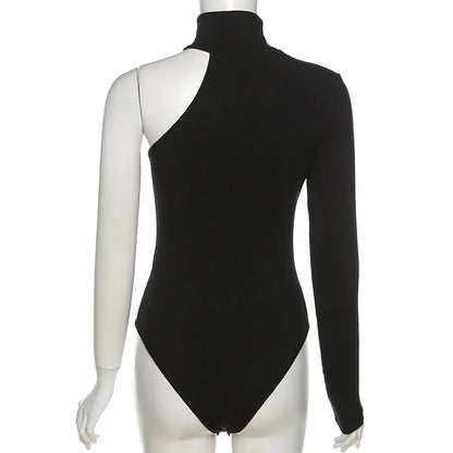Noir Elegance One-Shoulder Bodysuit