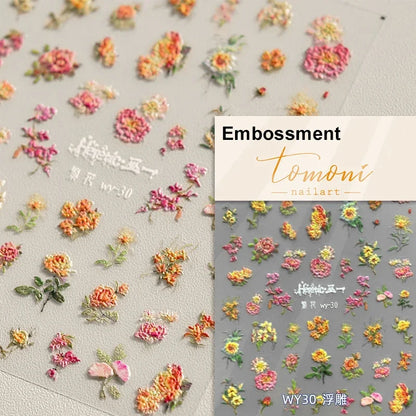 Autumn Nail Art Stickers With White Flowers And Gradient Shine For Fall Nail Ideas