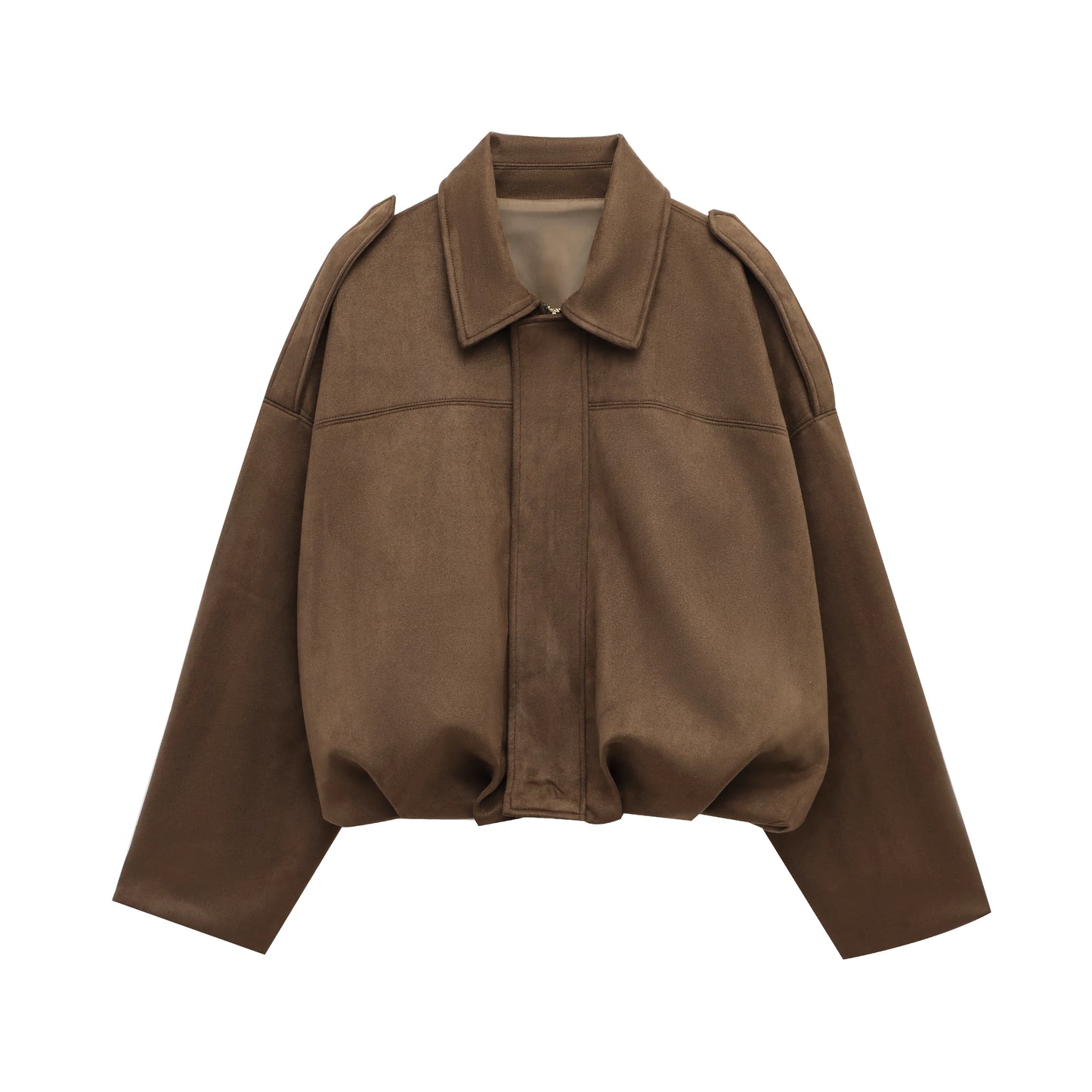 Loose Fit Suede Bomber Jacket Outfit Casual Fall Trend For Women With Lapel Zipper