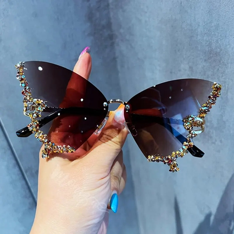 Elegant Rimless Diamond Butterfly Shades for Ladies
