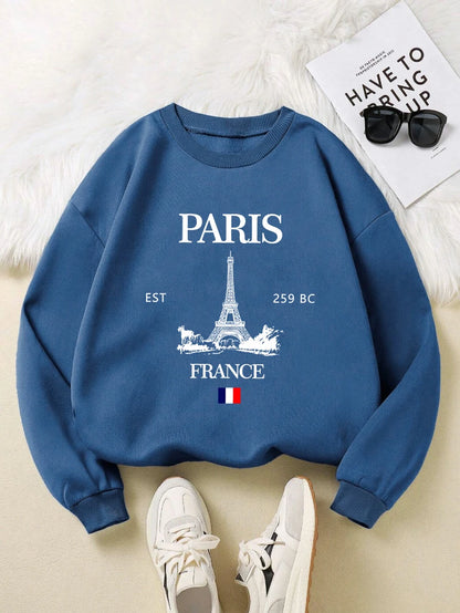 Fall Outfit Sweatshirt For Women With Paris Eiffel Tower Graphic Design