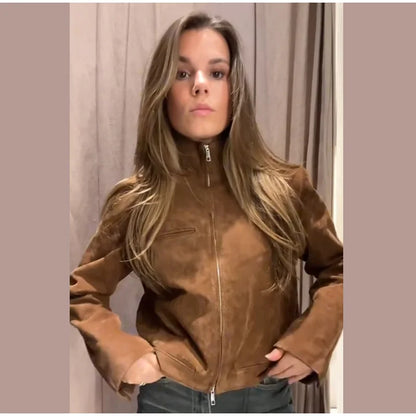 Fall Outfit Inspiration Green Short Jacket With Zipper And Lapel Style