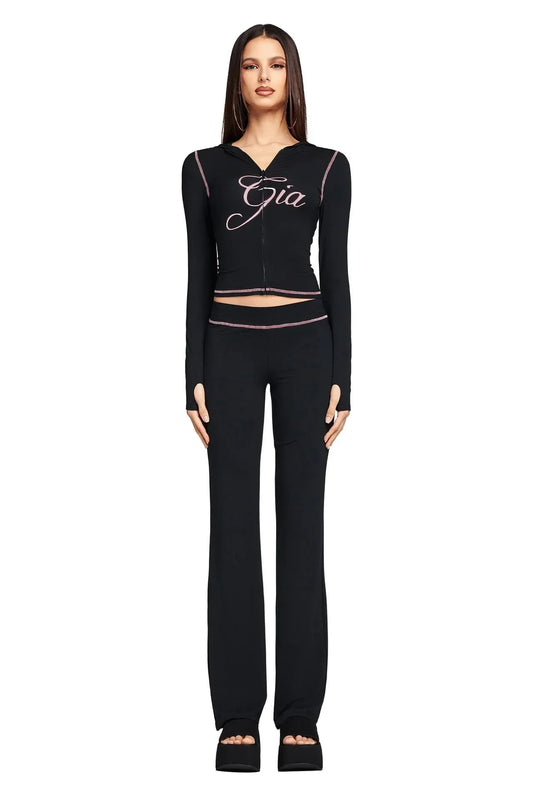 Outfit Trend Floral Print Zip Hoodie Jacket and Pants Coord Set for Women