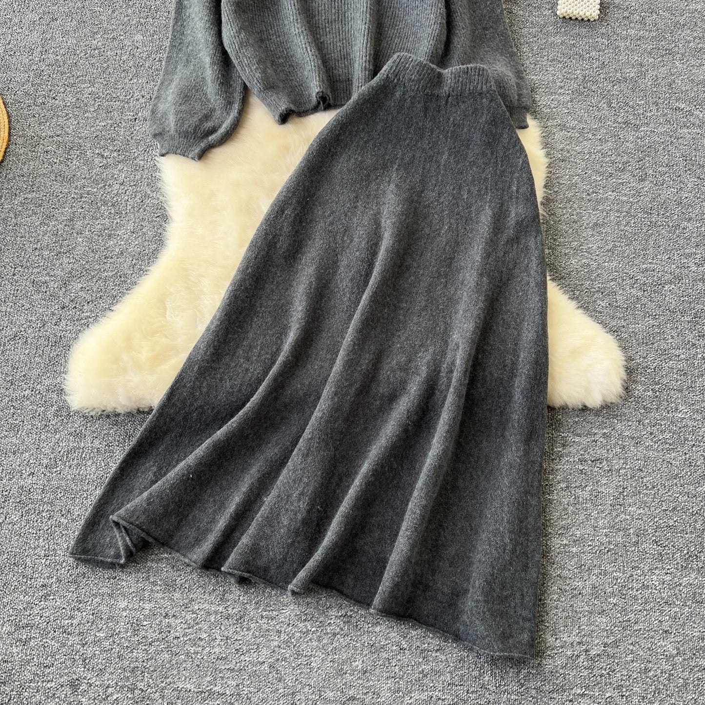 Fall Outfit Aesthetic Knit Sweater And Skirt Coord Set